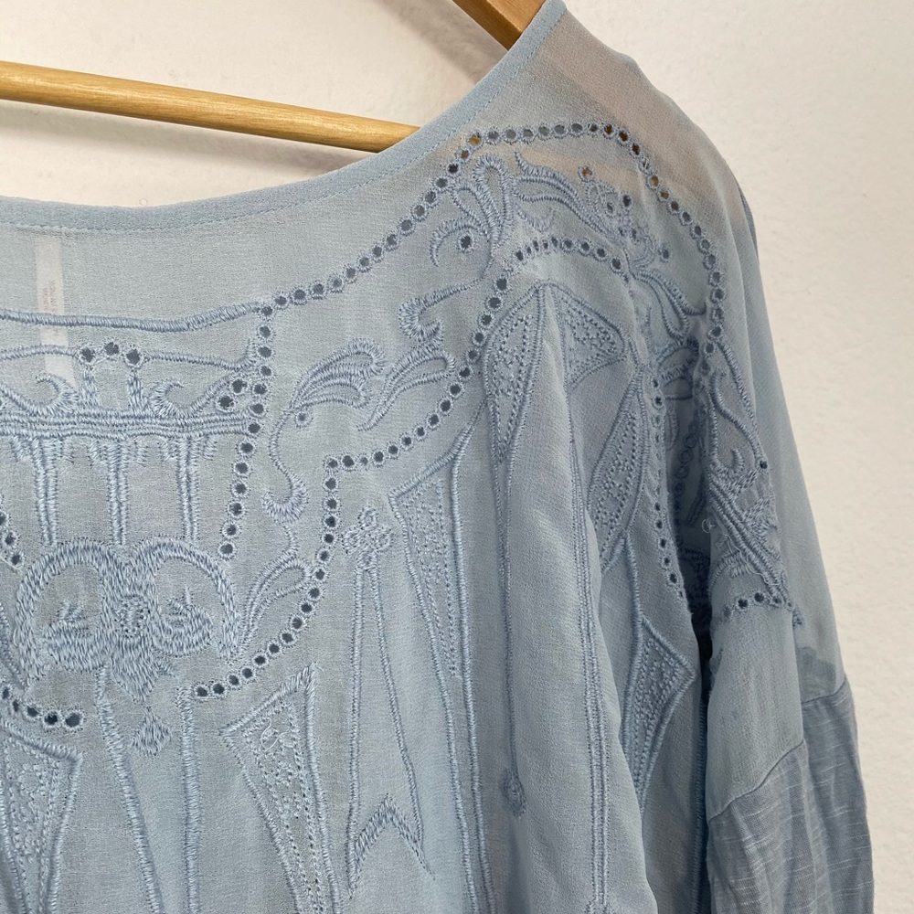 SOLD Free People • Sheer Blue Embroidered Eyelet Blouse - Picture 5 of 16